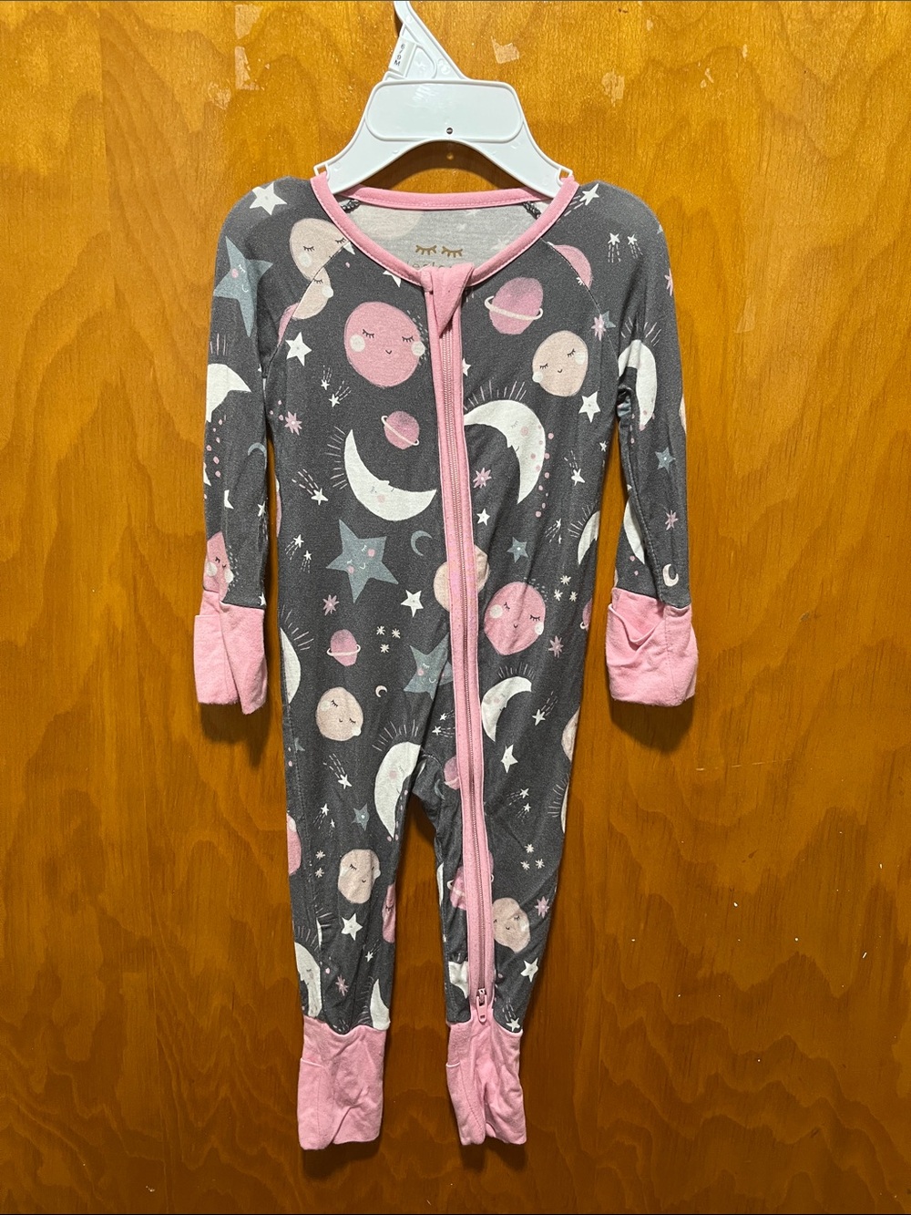 Little Sleepies Gray and Pink Moon & Planet Footed One-Piece